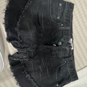 One Teaspoon Black Distressed Jean Shorts